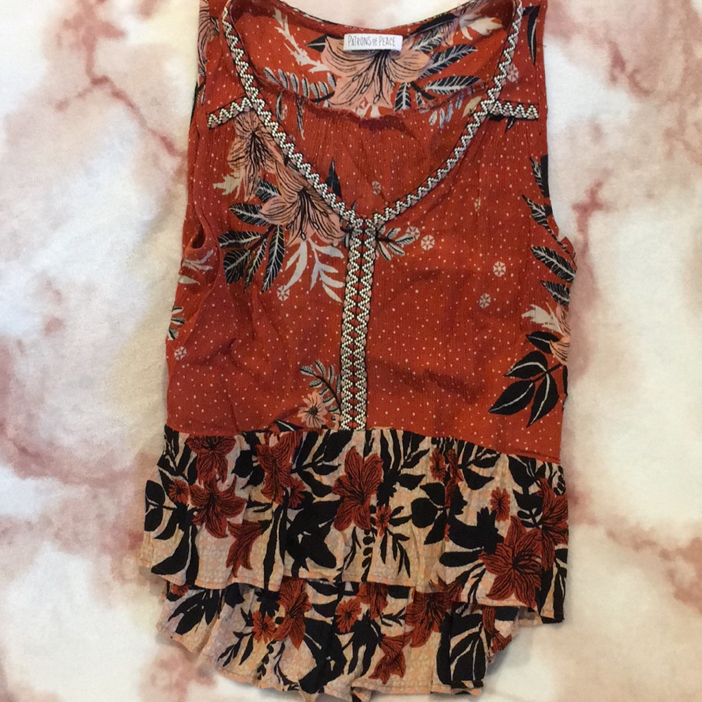 Patrons Of Peace Tropical Desert Floral Print Sleeveless Top Small Rayon Resale